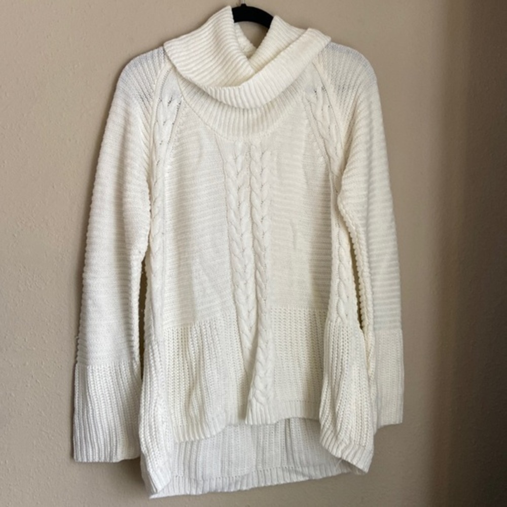 Cream High Low Cowl Neck Sweater